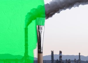 Factory billowing smoke with green paintbrush painting over half of image